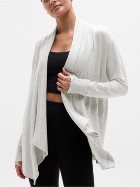 Athleta Pranayama Restore Wrap Cardigan, Long Sleeve, gray, Size Small TALL